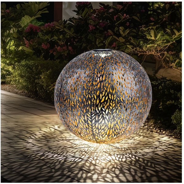 GLOBO LIGHTING LED Solarleuchte, LED-Leuchtmittel fest verbaut, Warmweiß, Solarkugel Windlicht Außenlampe LED Erdspieß Gartendeko silber gold