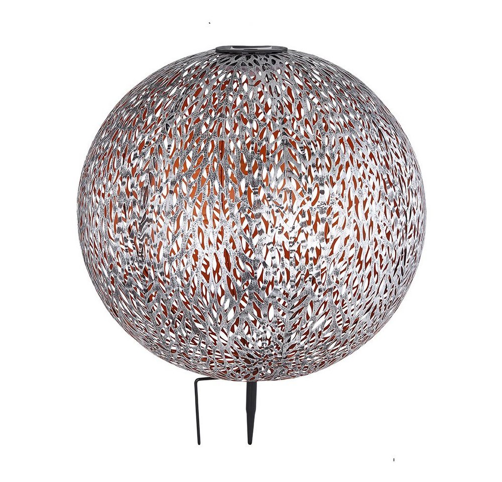 GLOBO LIGHTING LED Solarleuchte, LED-Leuchtmittel fest verbaut, Warmweiß, Solarkugel Windlicht Außenlampe LED Erdspieß Gartendeko silber gold – Bild 2 von 5