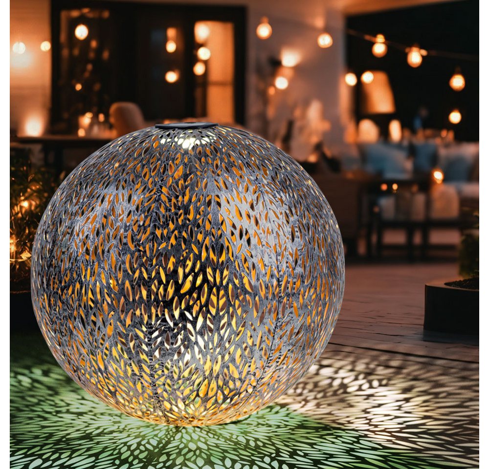 GLOBO LIGHTING LED Solarleuchte, LED-Leuchtmittel fest verbaut, Warmweiß, Solarkugel Windlicht Außenlampe LED Erdspieß Gartendeko silber gold – Bild 3 von 5
