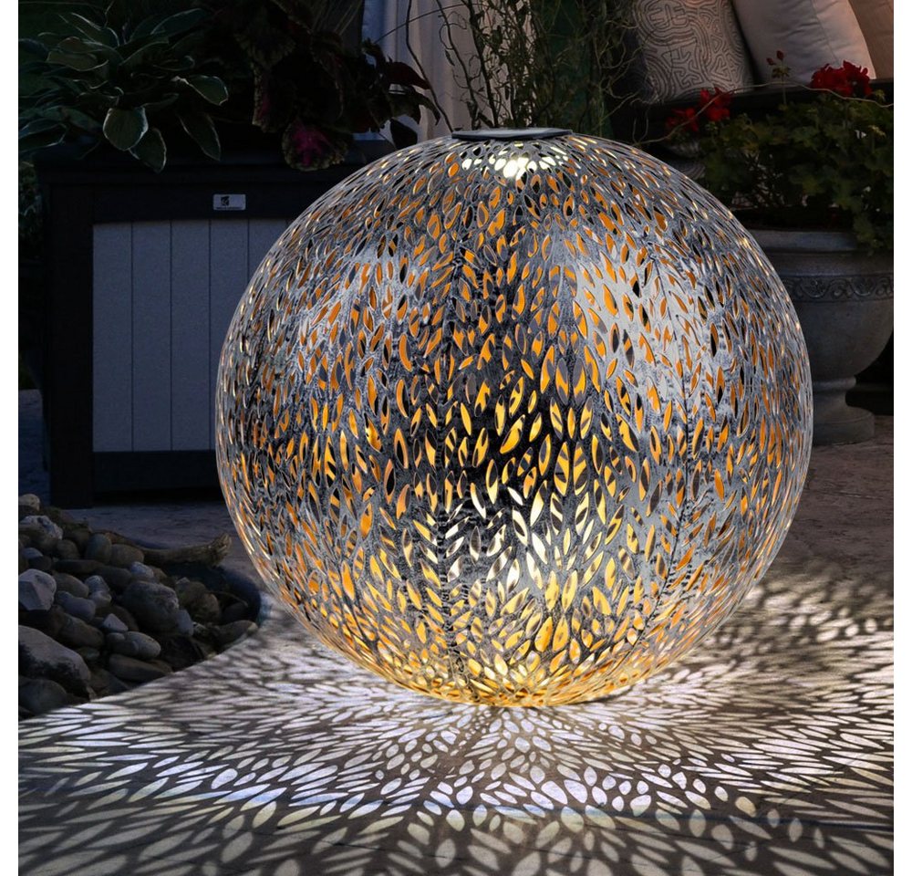GLOBO LIGHTING LED Solarleuchte, LED-Leuchtmittel fest verbaut, Warmweiß, Solarkugel Windlicht Außenlampe LED Erdspieß Gartendeko silber gold – Bild 4 von 5