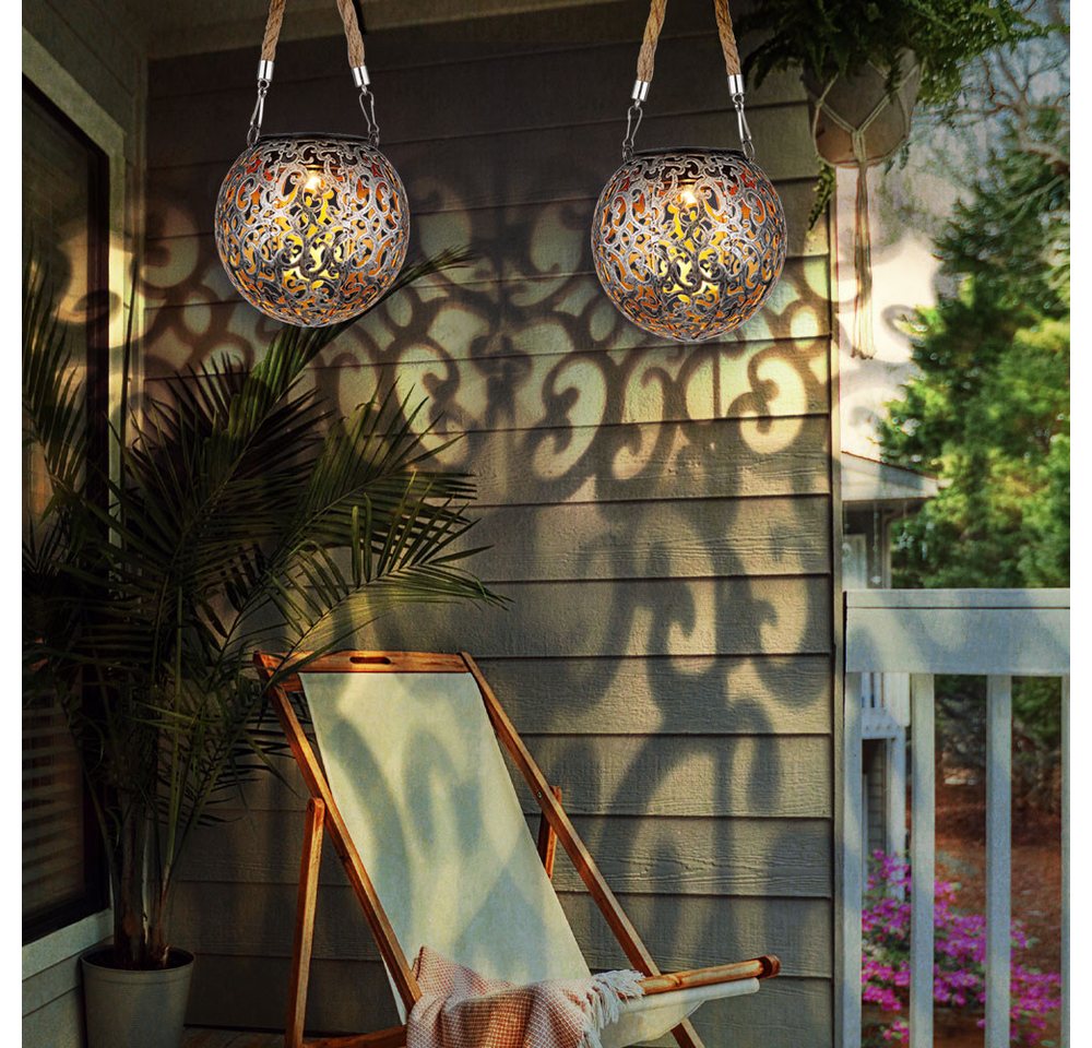 GLOBO LIGHTING LED Solarleuchte, LED-Leuchtmittel fest verbaut, Warmweiß, 2x Solarlampe Hängeleuchte Gartendeko LED – Bild 4 von 5