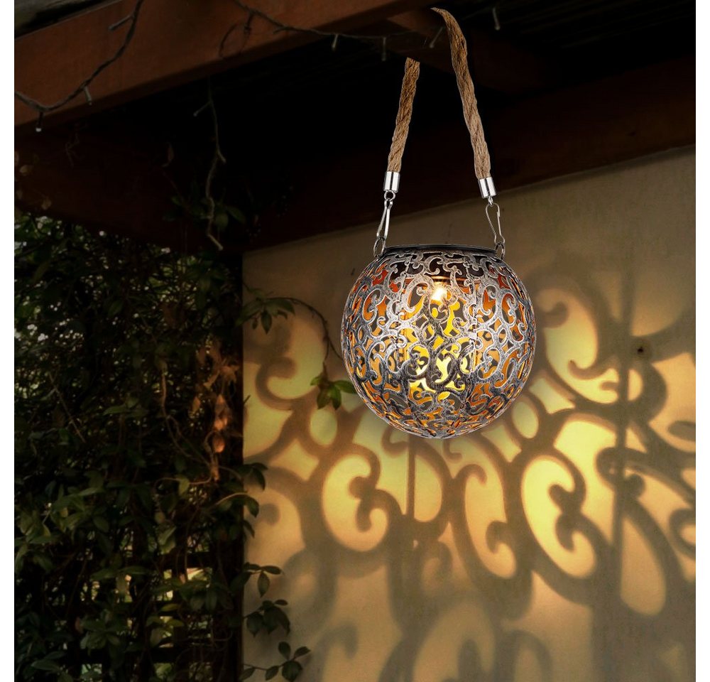 GLOBO LIGHTING LED Solarleuchte, LED-Leuchtmittel fest verbaut, Warmweiß, 2x Solarlampe Hängeleuchte Gartendeko LED – Bild 5 von 5