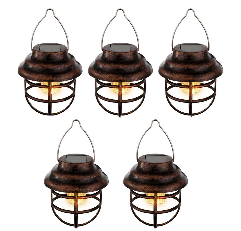GLOBO LIGHTING LED Solarleuchte, LED-Leuchtmittel fest verbaut, 5er Set LED Solarleuchte Pendellampe Laternen Gitter Design Außenlampe – Bild 2 von 5