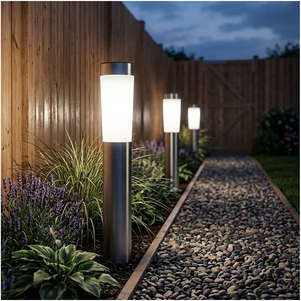 GLOBO LIGHTING LED Solarleuchte, LED-Leuchtmittel fest verbaut, Solarleuchte Stecklampe Außenleuchte LED Edelstahl Erdspieß 3er Set