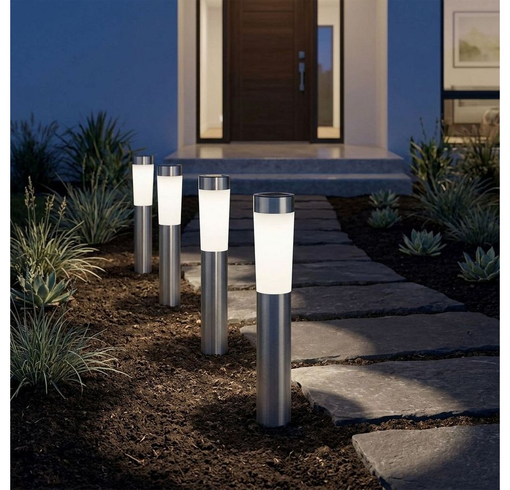 GLOBO LIGHTING LED Solarleuchte, LED-Leuchtmittel fest verbaut, Solarleuchte Stecklampe Außenleuchte LED Edelstahl Erdspieß 3er Set – Bild 3 von 5