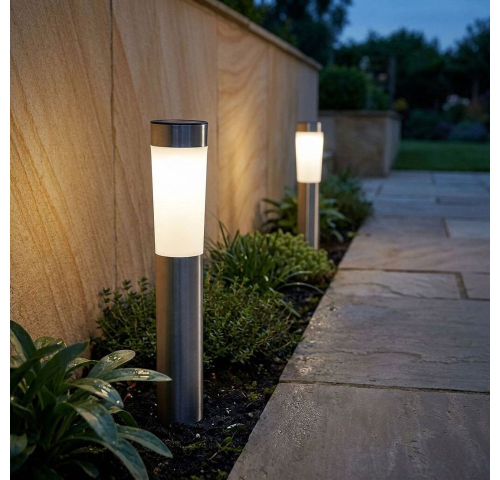 GLOBO LIGHTING LED Solarleuchte, LED-Leuchtmittel fest verbaut, Solarleuchte Stecklampe Außenleuchte LED Edelstahl Erdspieß 3er Set – Bild 4 von 5