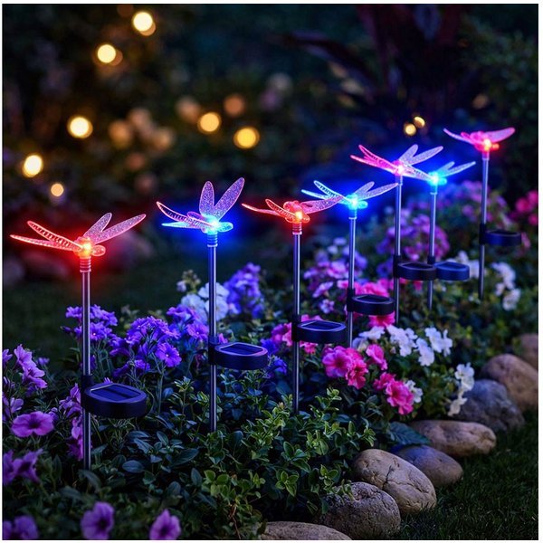 GLOBO LIGHTING LED Solarleuchte, LED-Leuchtmittel fest verbaut, Farbwechsel, 8er Set Solar Deko Erdspieß Außen Leuchte Farbwechsler LED