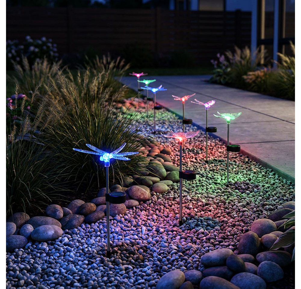GLOBO LIGHTING LED Solarleuchte, LED-Leuchtmittel fest verbaut, Farbwechsel, 8er Set Solar Deko Erdspieß Außen Leuchte Farbwechsler LED – Bild 3 von 5