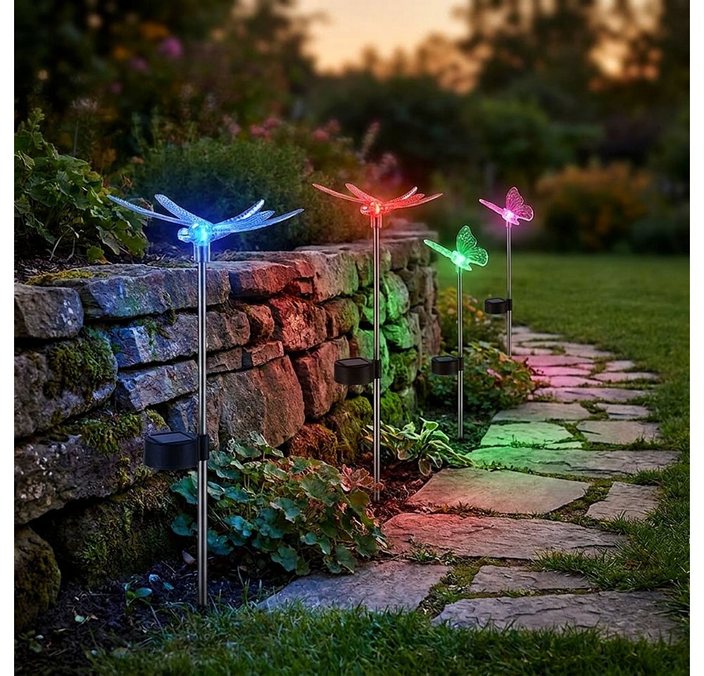 GLOBO LIGHTING LED Solarleuchte, LED-Leuchtmittel fest verbaut, Farbwechsel, 8er Set Solar Deko Erdspieß Außen Leuchte Farbwechsler LED – Bild 5 von 5