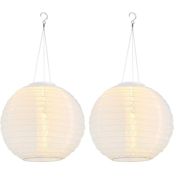 GLOBO LIGHTING LED Solarleuchte, LED-Leuchtmittel fest verbaut, Warmweiß, Solarlampe Außenleuchte Lampion Gartenlampe Hängeleuchte weiß LED 2x
