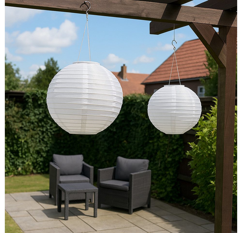GLOBO LIGHTING LED Solarleuchte, LED-Leuchtmittel fest verbaut, Warmweiß, Solarlampe Außenleuchte Lampion Gartenlampe Hängeleuchte weiß LED 2x – Bild 2 von 5