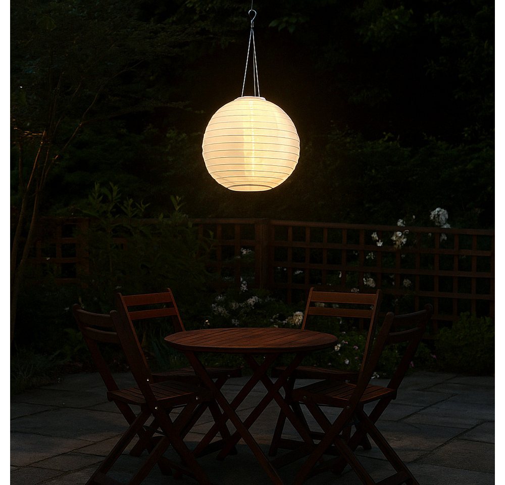 GLOBO LIGHTING LED Solarleuchte, LED-Leuchtmittel fest verbaut, Warmweiß, Solarlampe Außenleuchte Lampion Gartenlampe Hängeleuchte weiß LED 2x – Bild 3 von 5
