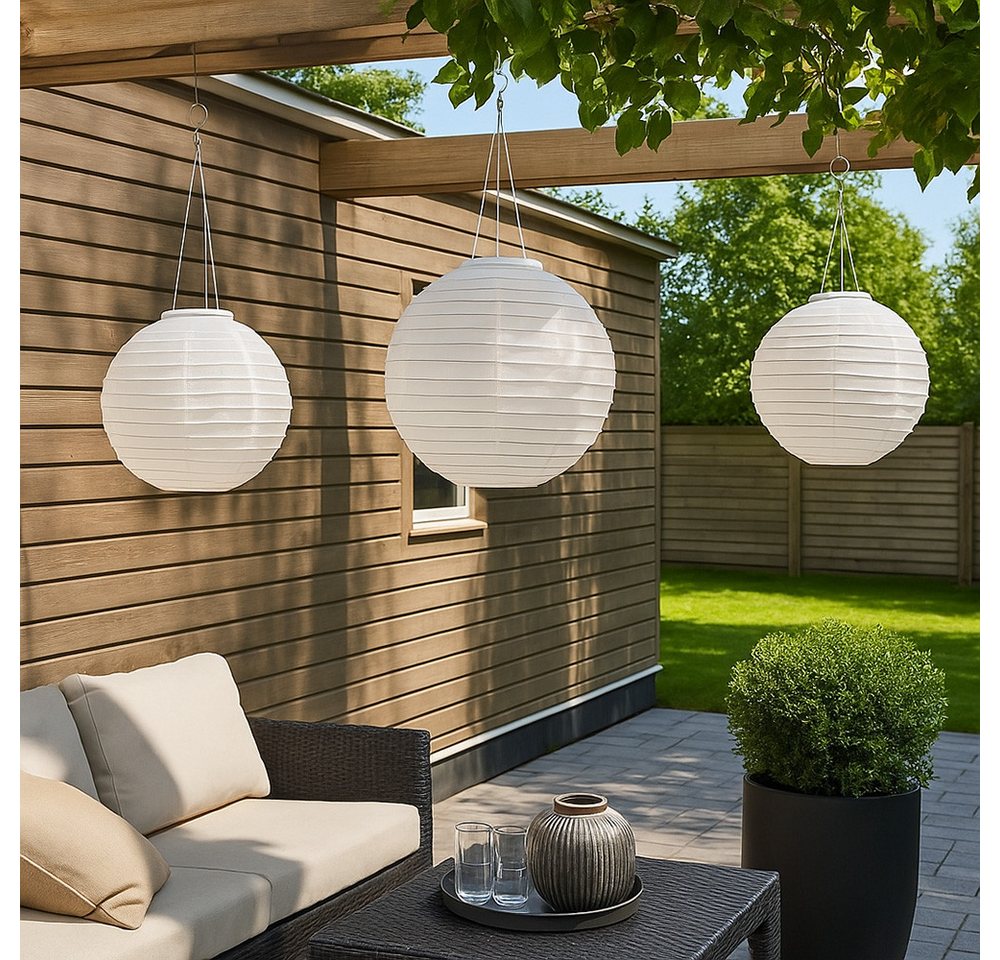GLOBO LIGHTING LED Solarleuchte, LED-Leuchtmittel fest verbaut, Warmweiß, Solarlampe Außenleuchte Lampion Gartenlampe Hängeleuchte weiß LED 2x – Bild 4 von 5