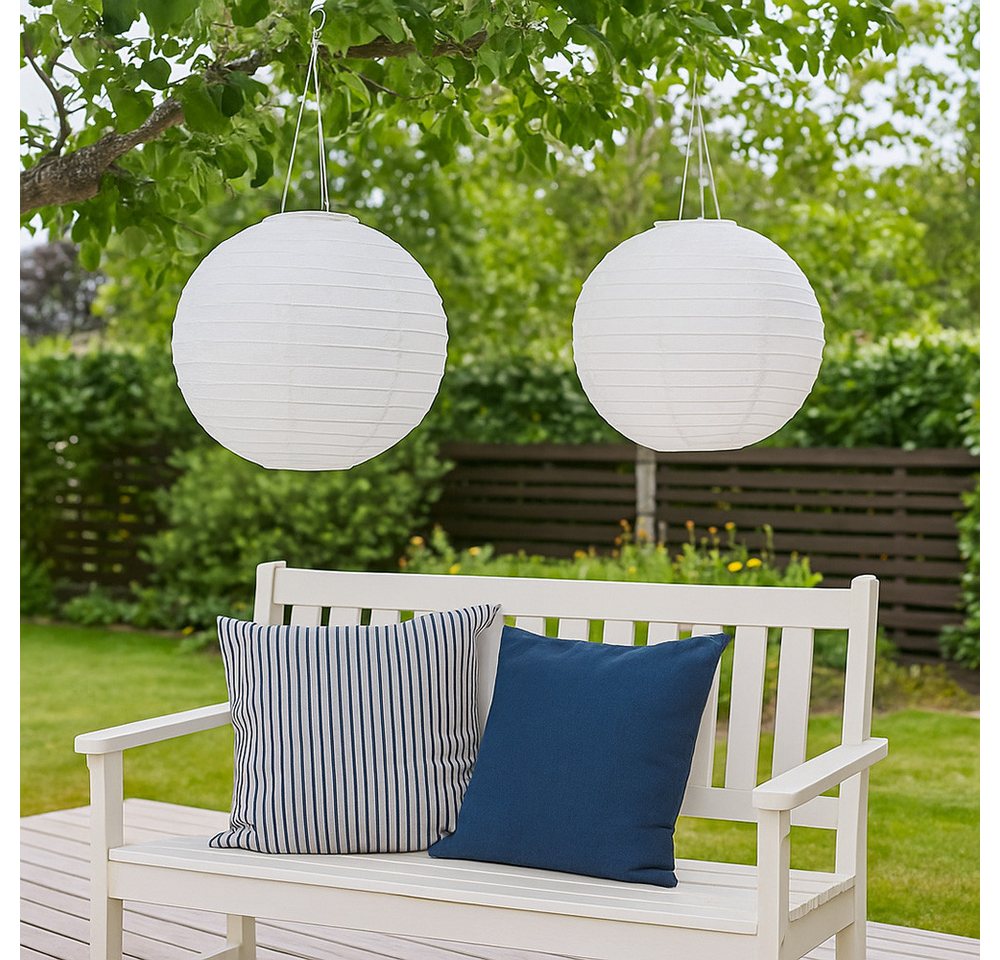 GLOBO LIGHTING LED Solarleuchte, LED-Leuchtmittel fest verbaut, Warmweiß, Solarlampe Außenleuchte Lampion Gartenlampe Hängeleuchte weiß LED 2x – Bild 5 von 5