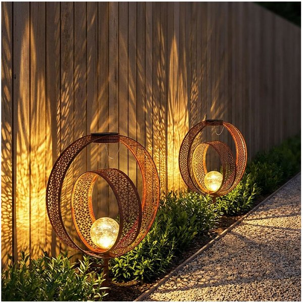 GLOBO LIGHTING LED Solarleuchte, LED-Leuchtmittel fest verbaut, Warmweiß, 2x Solarlampe orientalische Kugel Dekoleuchte Garten