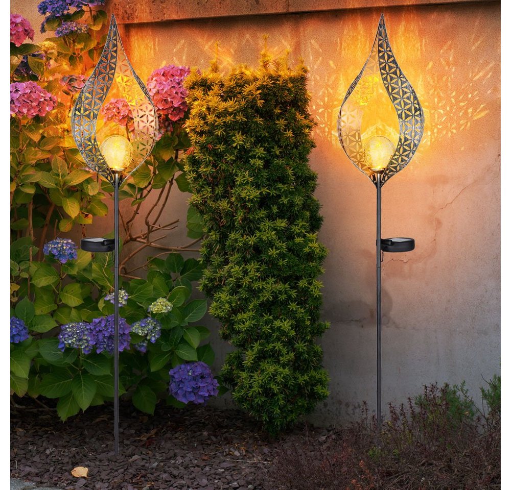 GLOBO LIGHTING LED Solarleuchte, LED-Leuchtmittel fest verbaut, Warmweiß, Solarleuchte Flamme Garten Solarstab für Außen Solar Garten Deko für – Bild 3 von 5