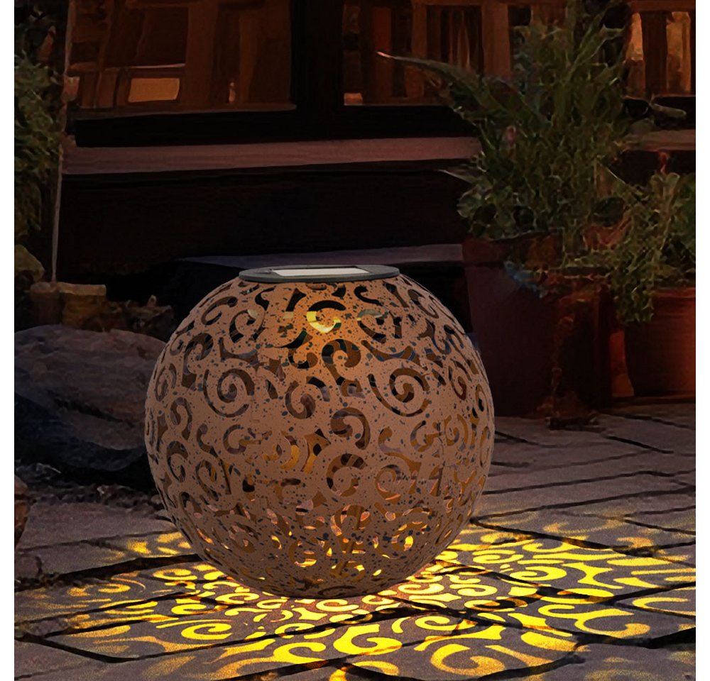 GLOBO LIGHTING LED Solarleuchte, LED-Leuchtmittel fest verbaut, Warmweiß, Solarleuchte rost Solarlampe für Außen Kugel – Bild 3 von 5