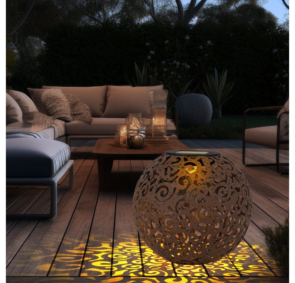GLOBO LIGHTING LED Solarleuchte, LED-Leuchtmittel fest verbaut, Warmweiß, Solarleuchte rost Solarlampe für Außen Kugel – Bild 4 von 5