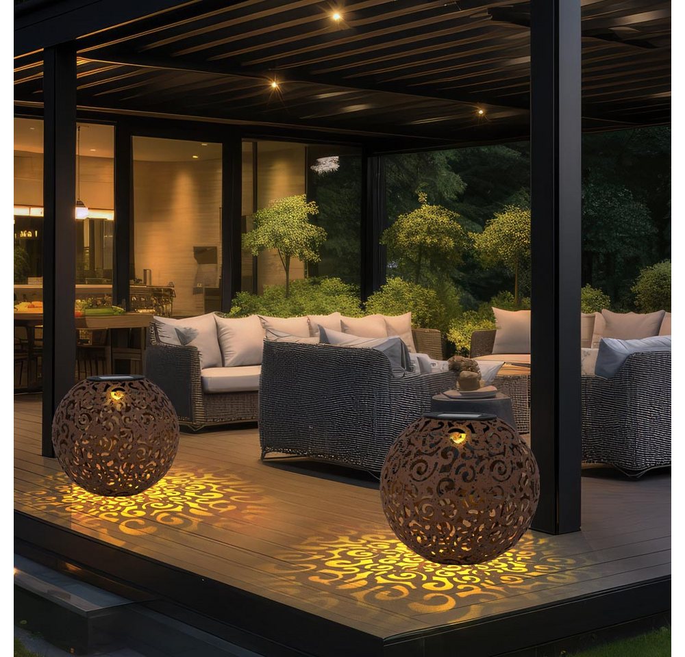 GLOBO LIGHTING LED Solarleuchte, LED-Leuchtmittel fest verbaut, Warmweiß, Solarleuchte rost Solarlampe für Außen Kugel – Bild 5 von 5