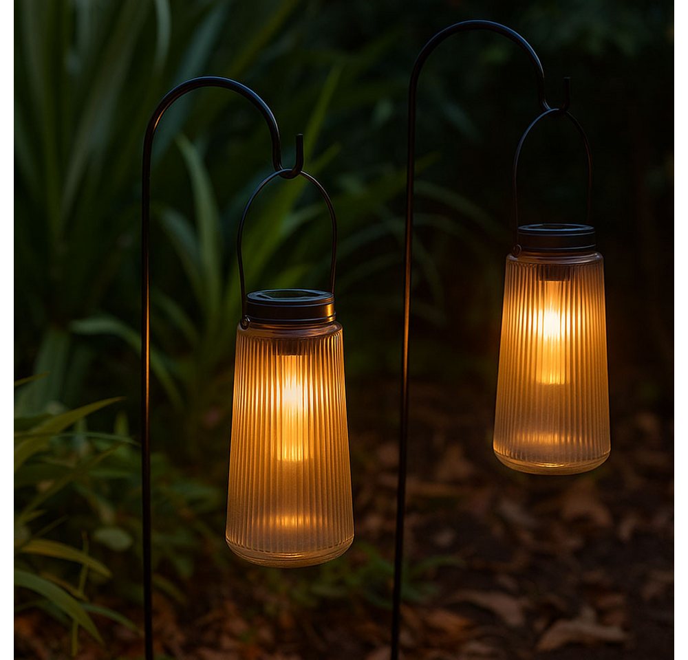 GLOBO LIGHTING LED Solarleuchte, LED-Leuchtmittel fest verbaut, Warmweiß, Solarlampe Außenleuchte Gartendeko LED Laterne Balkonleuchte 2x – Bild 2 von 5