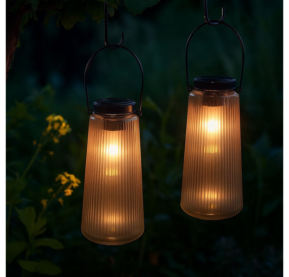 GLOBO LIGHTING LED Solarleuchte, LED-Leuchtmittel fest verbaut, Warmweiß, Solarlampe Außenleuchte Gartendeko LED Laterne Balkonleuchte 2x – Bild 4 von 5