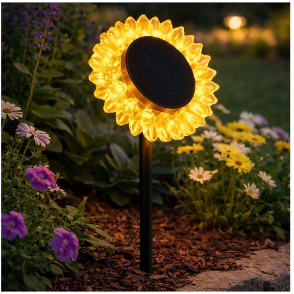 GLOBO LIGHTING LED Solarleuchte, LED-Leuchtmittel fest verbaut, Warmweiß, Solarleuchte Stecklampe Sonnenblume Hofleuchte Deko schwarz gelb LED H