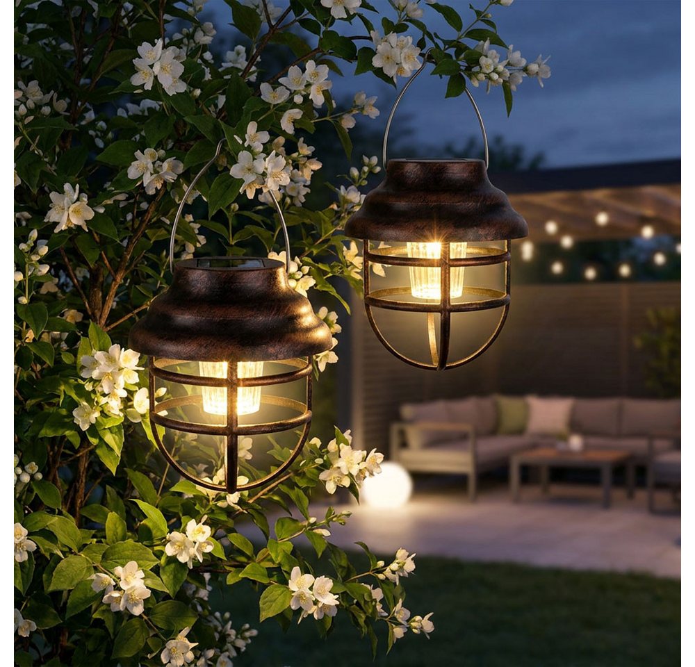 GLOBO LIGHTING LED Solarleuchte, LED-Leuchtmittel fest verbaut, 4er Set LED Solar Pendel Laternen Gitter Design Außen – Bild 4 von 5