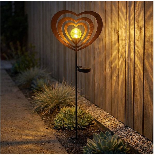 GLOBO LIGHTING LED Solarleuchte, LED-Leuchtmittel fest verbaut, Warmweiß, LED Solarleuchte Gartenleuchte Metall rostfarben mit Glaskugel H 82 cm