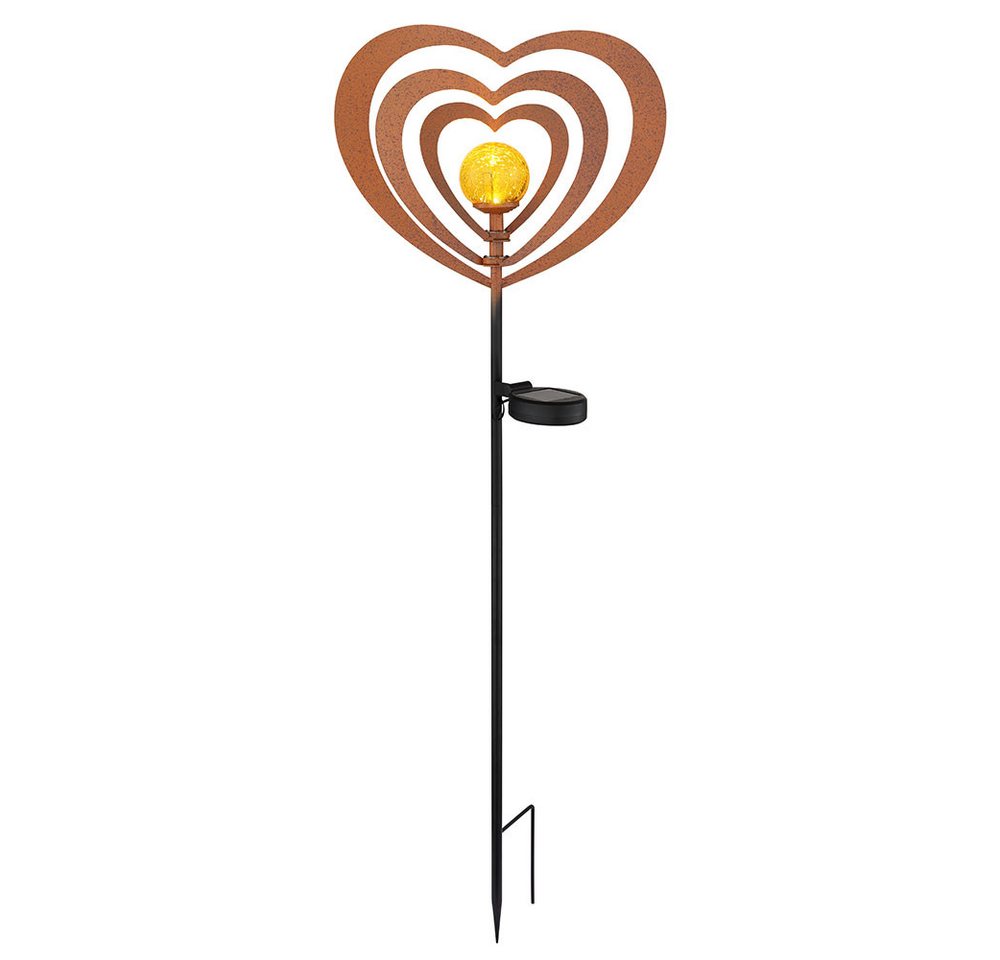 GLOBO LIGHTING LED Solarleuchte, LED-Leuchtmittel fest verbaut, Warmweiß, LED Solarleuchte Gartenleuchte Metall rostfarben mit Glaskugel H 82 cm – Bild 2 von 5