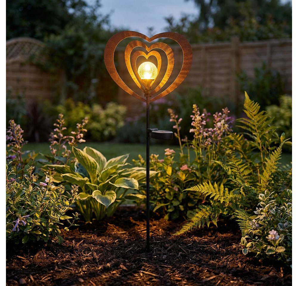 GLOBO LIGHTING LED Solarleuchte, LED-Leuchtmittel fest verbaut, Warmweiß, LED Solarleuchte Gartenleuchte Metall rostfarben mit Glaskugel H 82 cm – Bild 3 von 5