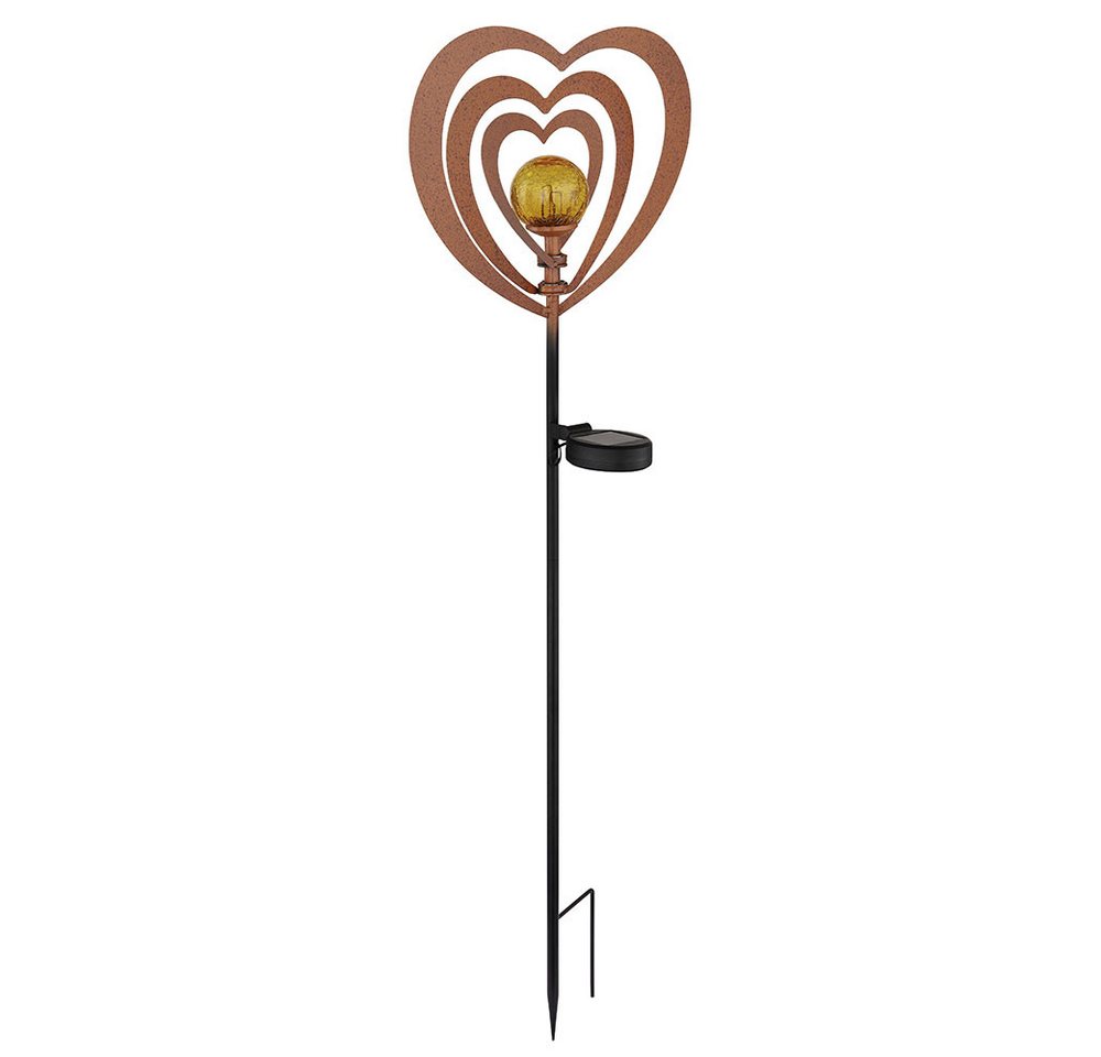 GLOBO LIGHTING LED Solarleuchte, LED-Leuchtmittel fest verbaut, Warmweiß, LED Solarleuchte Gartenleuchte Metall rostfarben mit Glaskugel H 82 cm – Bild 5 von 5