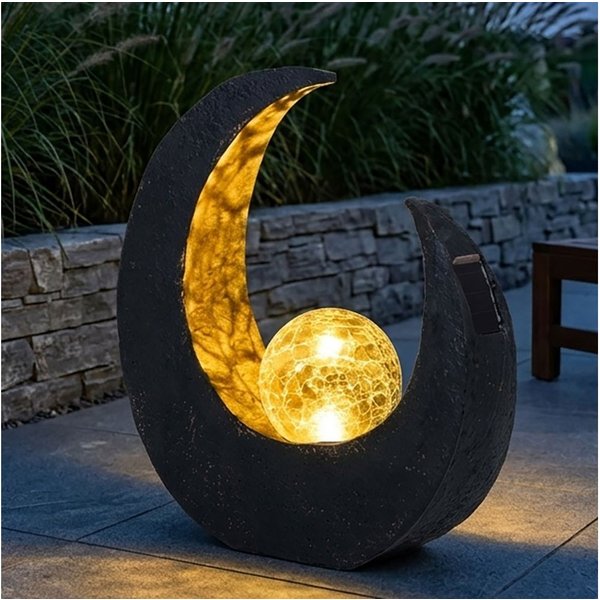GLOBO LIGHTING LED Solarleuchte, LED-Leuchtmittel fest verbaut, Gartendeko Solarlampen für Außen Outdoor Balkon Deko schwarz gold Mond