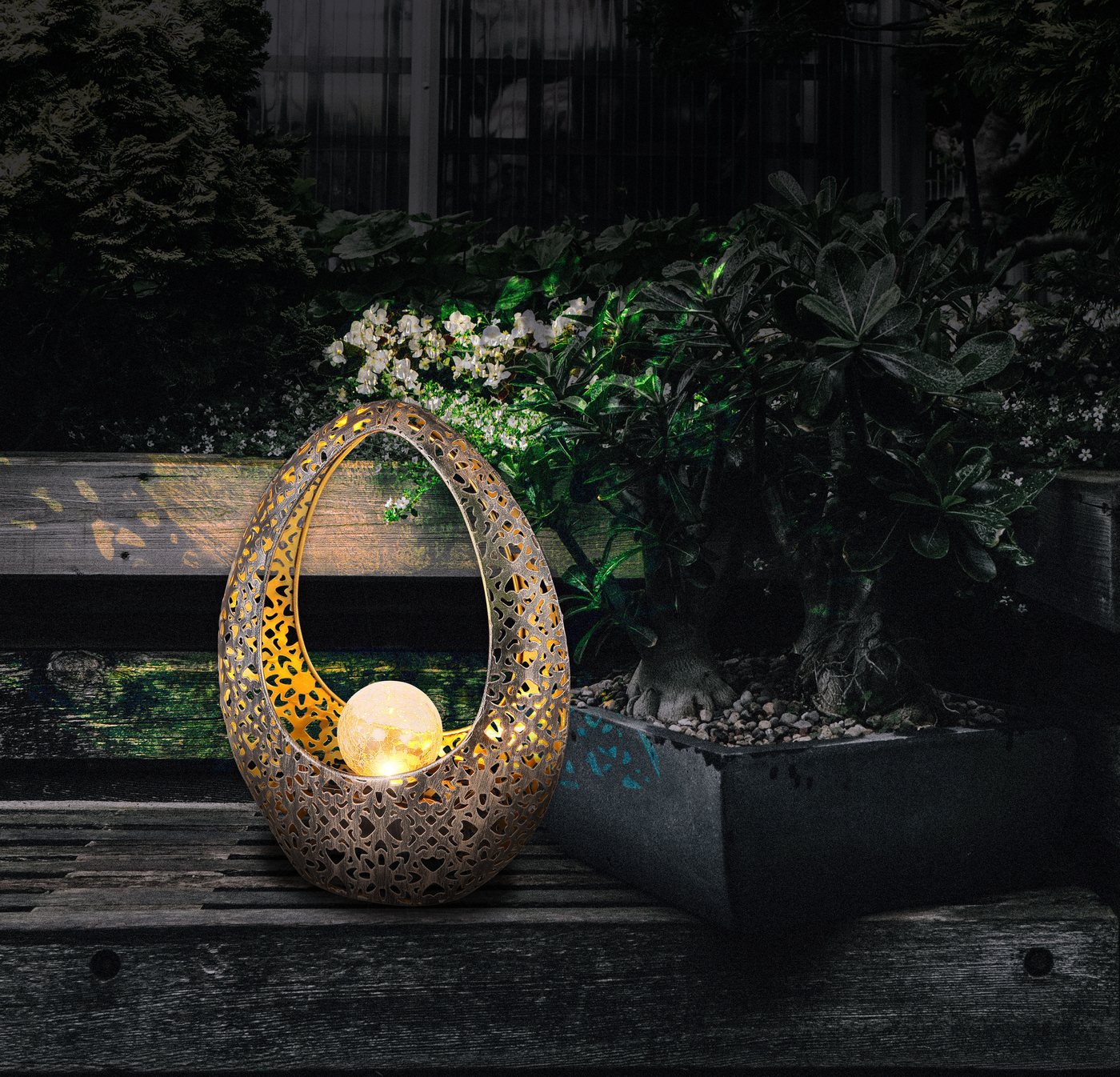 GLOBO LIGHTING LED Solarleuchte SOLARLEUCHTE METALL BRONZEFARBEN, 1XLED, LED fest integriert, Warmweiß, Solar Garten Terrasse Außenbeleuchtung Dekoleuchten – Bild 2 von 5