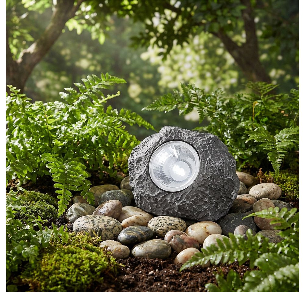 GLOBO LIGHTING LED Solarleuchte, LED-Leuchtmittel fest verbaut, 5er Set Solar Stein Außenleuchte LED Außen Gartenleuchte Dekoration – Bild 3 von 5