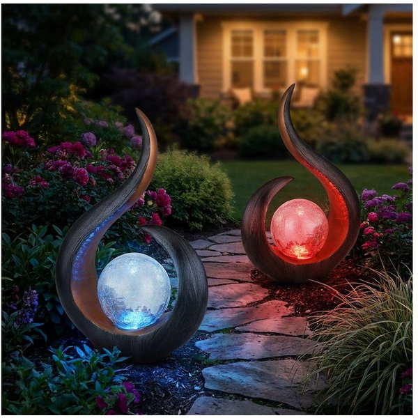 GLOBO LIGHTING LED Solarleuchte, LED-Leuchtmittel fest verbaut, Farbwechsel, 2x Skulptur Solarlampen für Außen zum stellen LED Solarleuchte