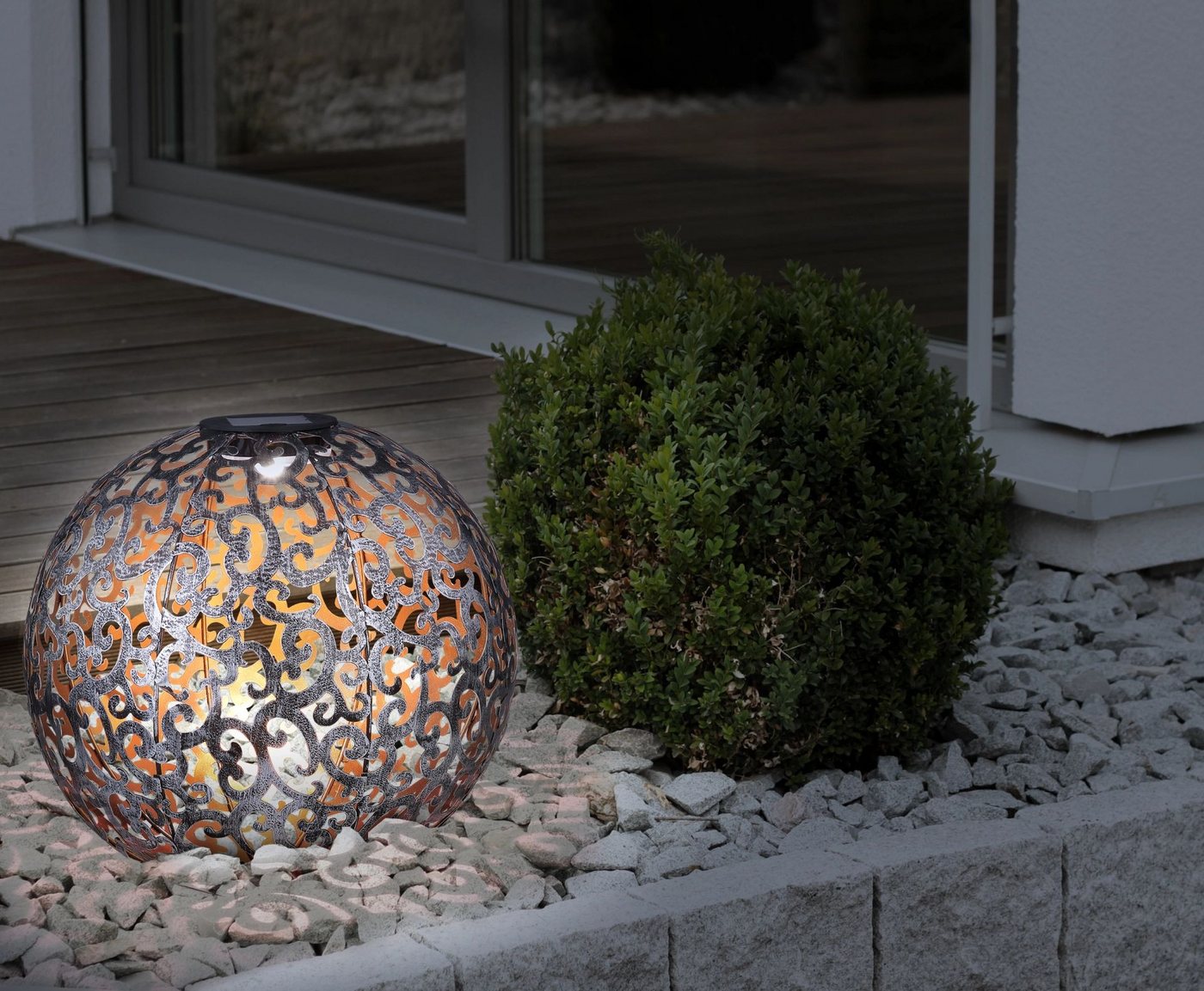 GLOBO LIGHTING LED Solarleuchte SOLAR, LED fest integriert, Warmweiß, Solarlampe für Garten, Toller Lichteffekt, Solarkugel mit Erdspieß – Bild 2 von 5