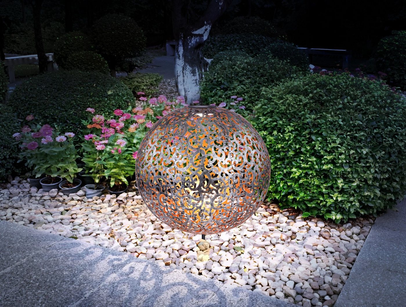 GLOBO LIGHTING LED Solarleuchte SOLAR, LED fest integriert, Warmweiß, Solarlampe für Garten, Toller Lichteffekt, Solarkugel mit Erdspieß – Bild 2 von 5