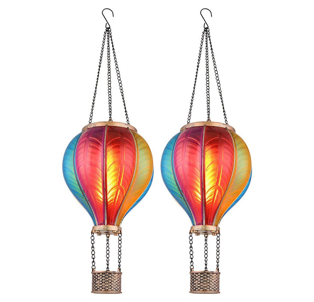 GLOBO LIGHTING LED Solarleuchte, LED-Leuchtmittel fest verbaut, Warmweiß, Solarlampe Außenleuchte Heißluftballon Feuereffekt Gartendeko 2er Set – Bild 2 von 5