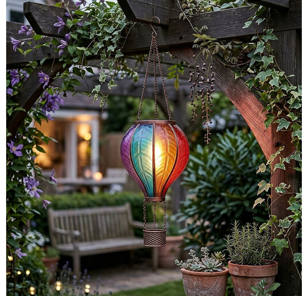 GLOBO LIGHTING LED Solarleuchte, LED-Leuchtmittel fest verbaut, Warmweiß, Solarlampe Außenleuchte Heißluftballon Feuereffekt Gartendeko 2er Set – Bild 3 von 5