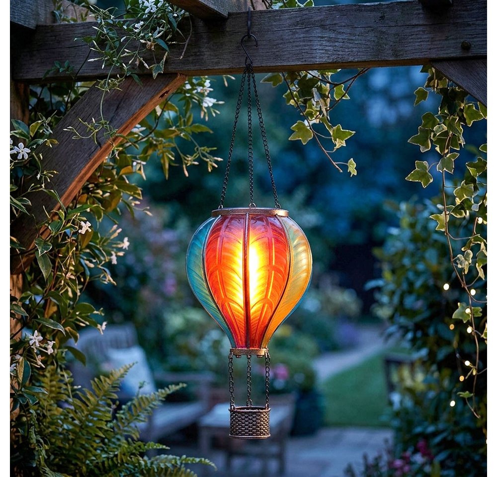 GLOBO LIGHTING LED Solarleuchte, LED-Leuchtmittel fest verbaut, Warmweiß, Solarlampe Außenleuchte Heißluftballon Feuereffekt Gartendeko 2er Set – Bild 4 von 5