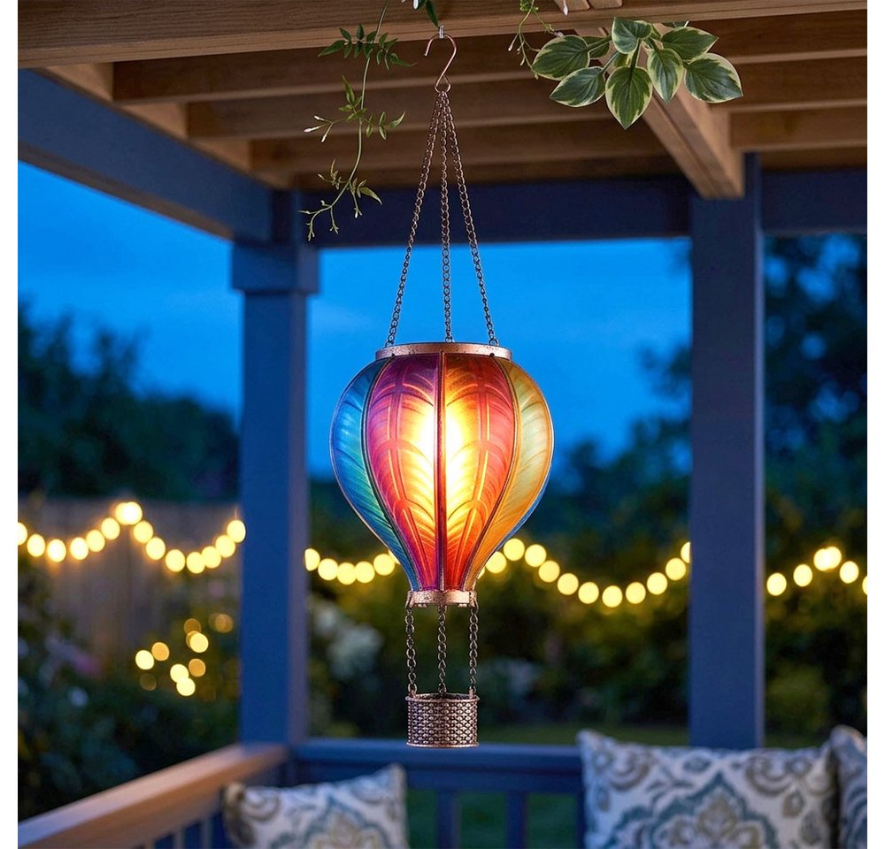 GLOBO LIGHTING LED Solarleuchte, LED-Leuchtmittel fest verbaut, Warmweiß, Solarlampe Außenleuchte Heißluftballon Feuereffekt Gartendeko 2er Set – Bild 5 von 5