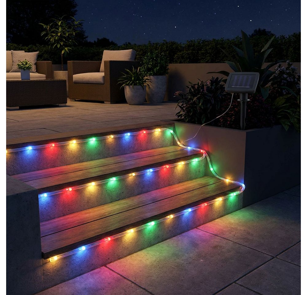 GLOBO LIGHTING LED Solarleuchte, LED-Leuchtmittel fest verbaut, Farbwechsel, Lichterkette Solar Solarlichterkette mit farbigen 50x LEDs Erdspieß – Bild 3 von 5