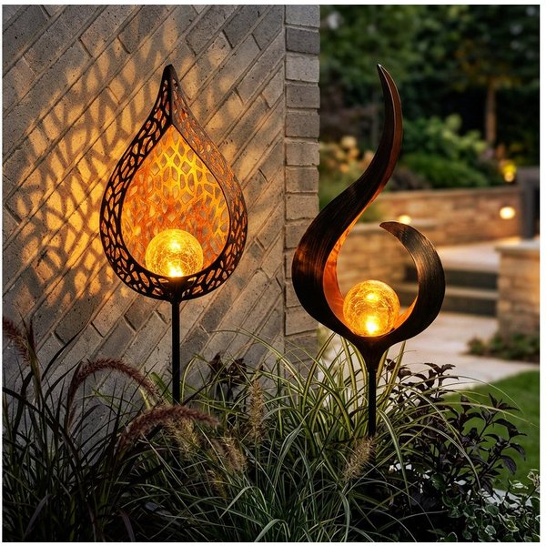 GLOBO LIGHTING LED Solarleuchte, LED-Leuchtmittel fest verbaut, Warmweiß, 2er Set Solarleuchte Gartendeko Steckleuchte LED Außenleuchte Erdspieß