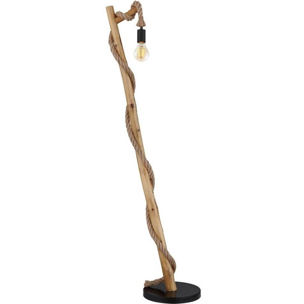 GLOBO LIGHTING LED Stehlampe, Dimmfunktion, LED wechselbar, Warmweiß, ausgefallen-e mit Holz-stamm rustikal & Seil für Ecke dimmbar H: 150cm