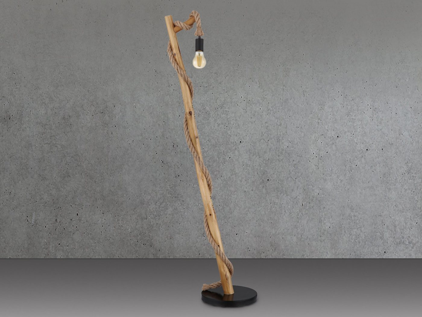 GLOBO LIGHTING LED Stehlampe, Dimmfunktion, LED wechselbar, Warmweiß, ausgefallen-e mit Holz-stamm rustikal & Seil für Ecke dimmbar H: 150cm – Bild 4 von 5