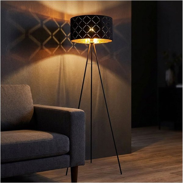 GLOBO LIGHTING LED Stehlampe, Leuchtmittel inklusive, Warmweiß, LED Stehlampe Standleuchte Beistelllampe 3 Beine schwarz gold H 149cm
