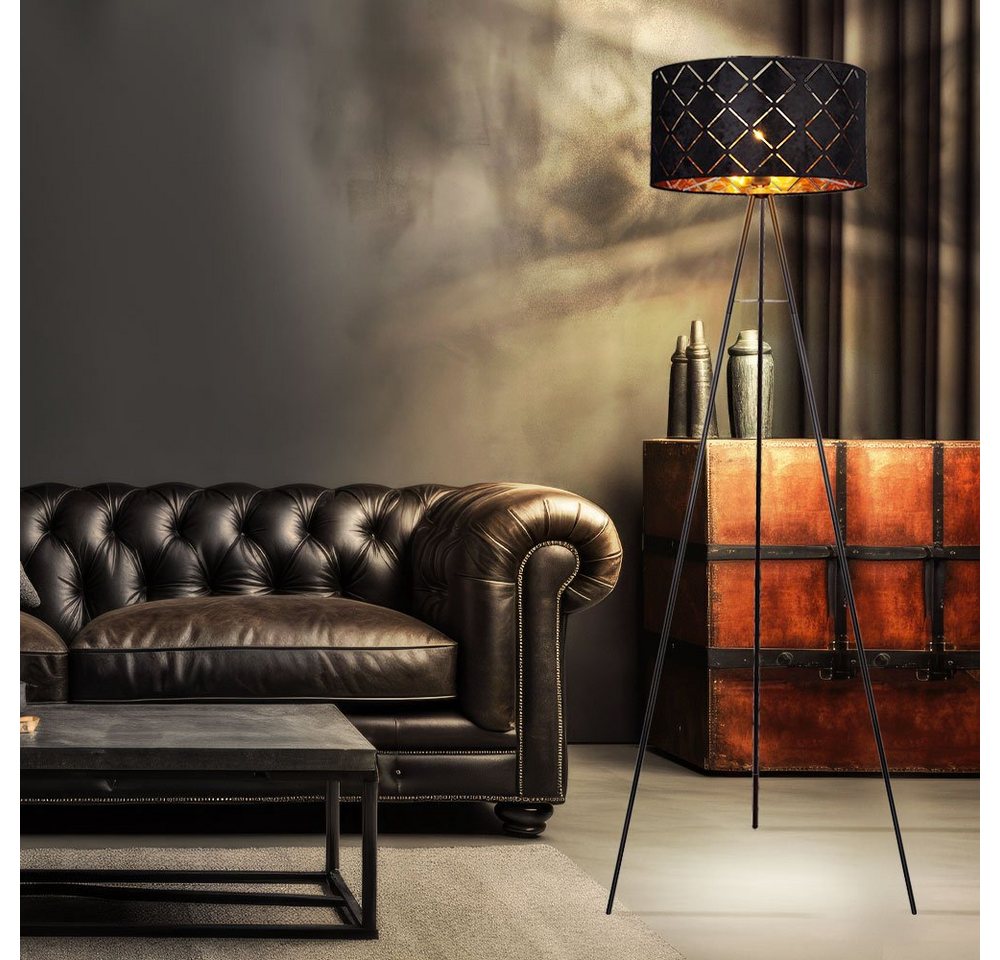 GLOBO LIGHTING LED Stehlampe, Leuchtmittel inklusive, Warmweiß, LED Stehlampe Standleuchte Beistelllampe 3 Beine schwarz gold H 149cm – Bild 3 von 5