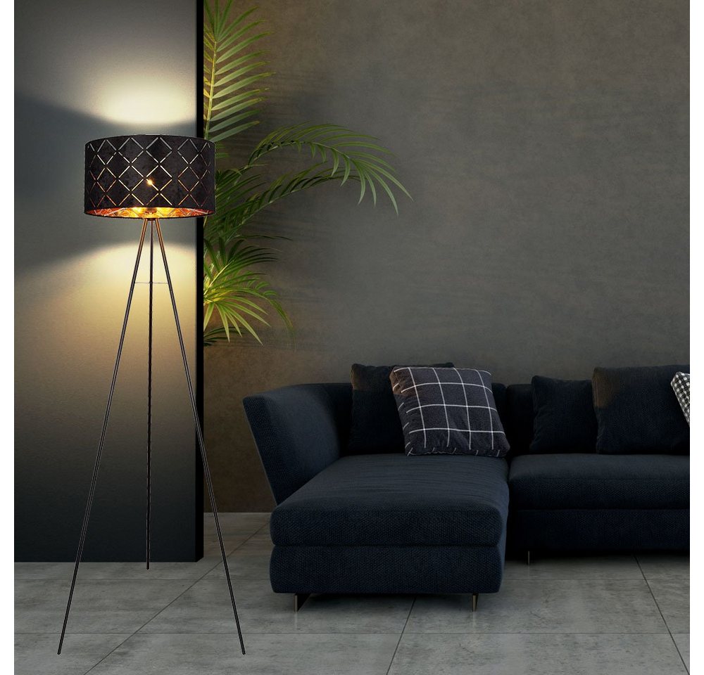 GLOBO LIGHTING LED Stehlampe, Leuchtmittel inklusive, Warmweiß, LED Stehlampe Standleuchte Beistelllampe 3 Beine schwarz gold H 149cm – Bild 5 von 5