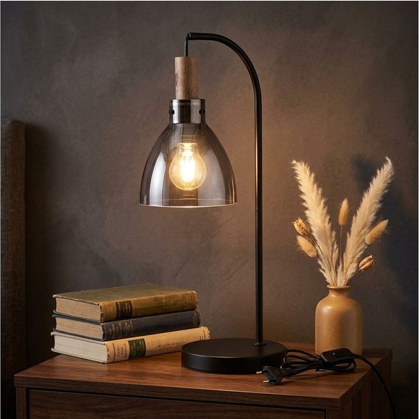 GLOBO LIGHTING LED Tischleuchte, Leuchtmittel inklusive, Warmweiß, Tischleuchte Nachttischlampe Tischlampe Rauchglas Leselampe LED H 55cm