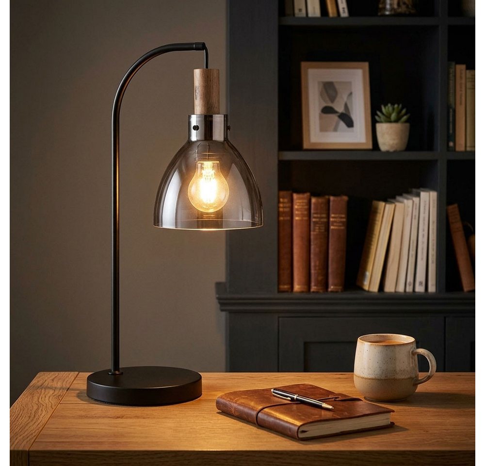 GLOBO LIGHTING LED Tischleuchte, Leuchtmittel inklusive, Warmweiß, Tischleuchte Nachttischlampe Tischlampe Rauchglas Leselampe LED H 55cm – Bild 3 von 5
